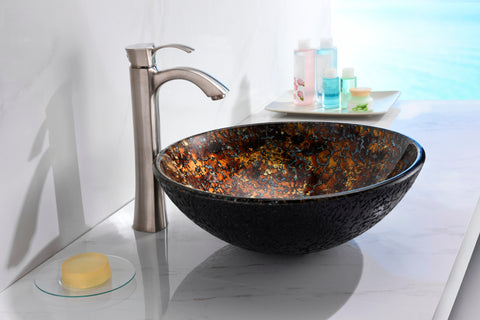 Tuasavi Series 17 in. Bathroom Vessel Sink with Scratch-Tough and Stain-Resistant Non-Porous Surface in Brown Glass