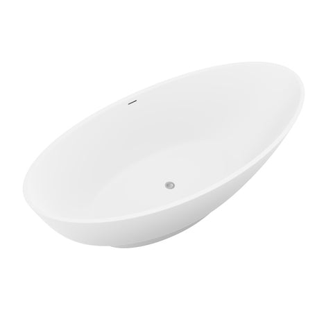 ANZZI Ala 6.2 ft. Solid Surface Center Drain Freestanding Bathtub in Matte White