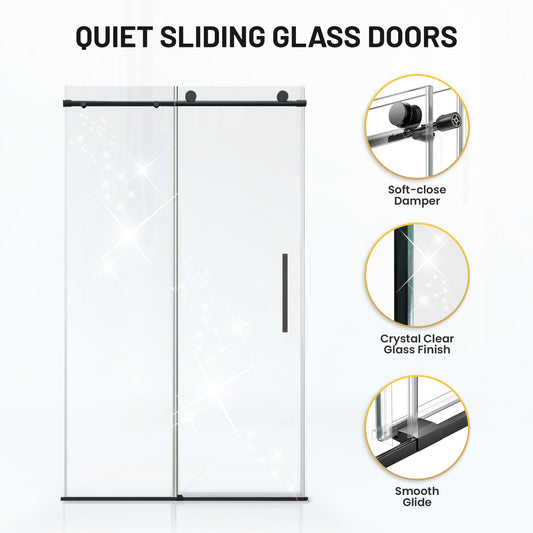 ANZZI Mountain Series Reversible Frameless Sliding Glass Shower Door with Soft-Close System
