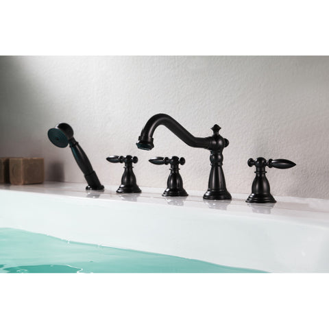 FR-AZ091ORB - ANZZI Patriarch 2-Handle Deck-Mount Roman Tub Faucet with Handheld Sprayer in Oil Rubbed Bronze