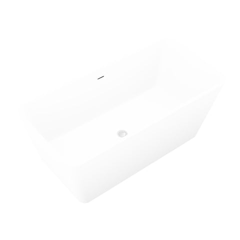 ANZZI Cenere 4.9 ft. Man-Made Stone Center Drain Freestanding Bathtub in Matte White