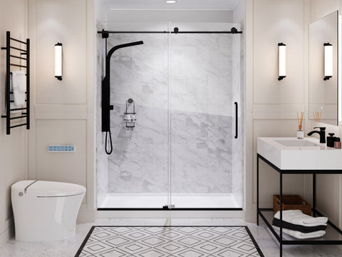 Alexander 60 in. L x 36 in. W Alcove Shower Pan Base with Center Drain in Glossy White Marine Acrylic