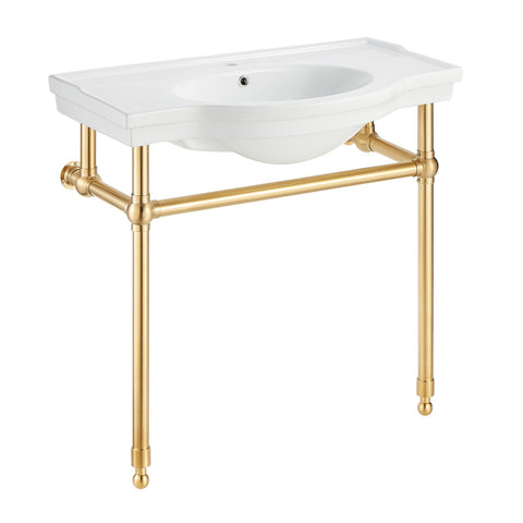 CS-FGC003-BG - ANZZI Viola 34.5 in. Console Sink in Brushed Gold with Ceramic Counter Top
