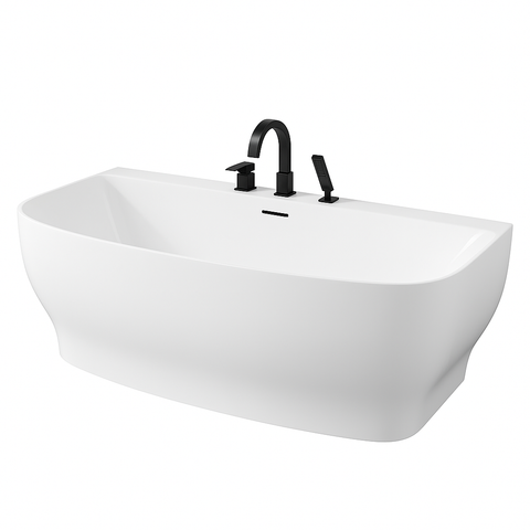 Bank Series 65 in. x 31 in. Flat Bottom Acrylic Freestanding Soaking Bathtub with Center Drain, Matte Black Faucet