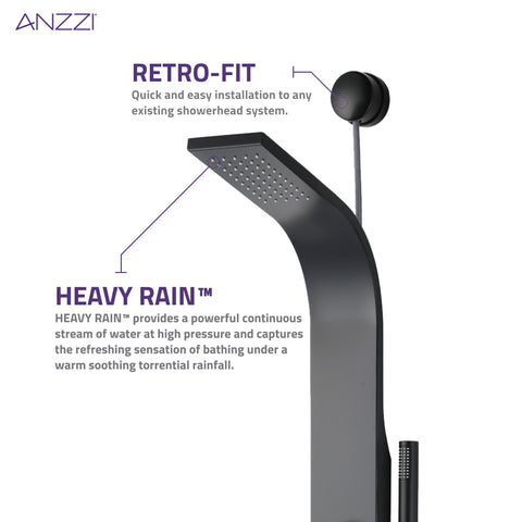 Cici Series 39 in. 2-Jetted Shower Tower with Heavy Rain Shower and Body Jets and Spray Wand in Matte black