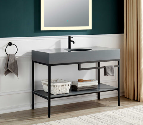 Siena 48 in. Console Sink in Matte Black with Matte Grey Counter Top