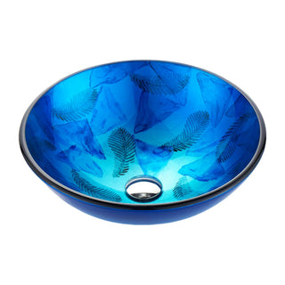 LS-AZ915 - ANZZI Belissima Series 17 in. L x 17 in. W  Round Bathroom Vessel Sink in Stellar Blue Finish Glass with Chrome Pop-Up Drain