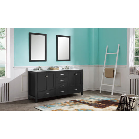 VT-MRCT0072-BK - ANZZI Chateau 72 in. W x 22 in. D Bathroom Vanity Set in Black with Carrara Marble Top with White Sink