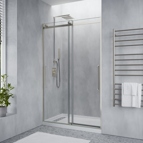 SD-FRLS05901BN - ANZZI Stellar Series 48 in. x 76 in. H Sliding Frameless Shower Door in Brushed Nickel with Tsunami Guard Tempered Glass