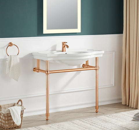 Viola 34.5 in. Console Sink in Rose Gold with Ceramic Counter Top