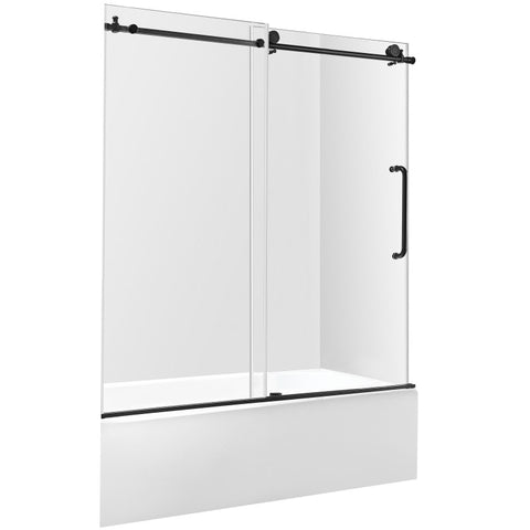 ANZZI 60 in. L x 30 in. W x 83 in. H Right Drain White Rectangular Tub with Frameless Sliding Tub Door in Matte Black Finish