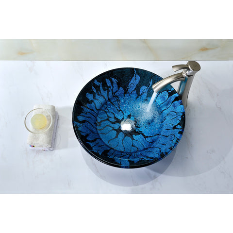 Y270 - ANZZI Telina Series Deco-Glass Vessel Sink in Lustrous Blue and Black