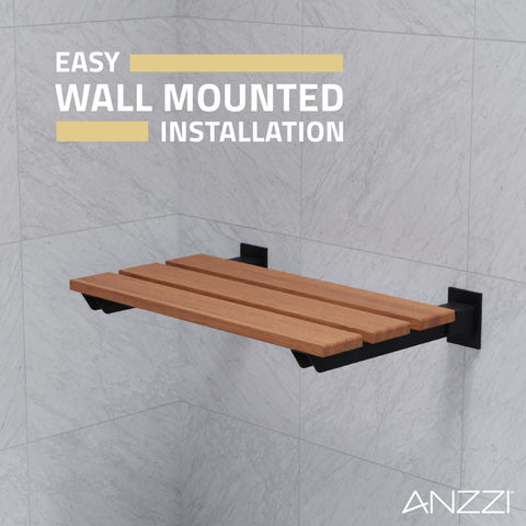 ANZZI Bohemian 18.7 in. Teak Wall Mounted Folding Shower Seat