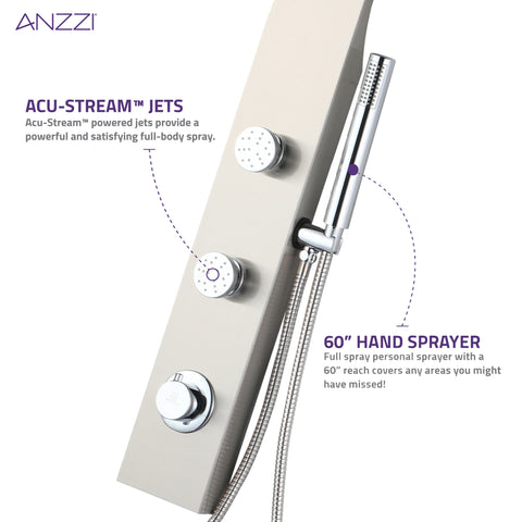 Cici Series 39 in. 2-Jetted Shower Tower with Heavy Rain Shower and Body Jets and Spray Wand in Brushed Nickel