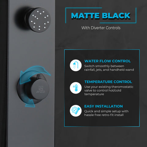 Cici Series 39 in. 2-Jetted Shower Tower with Heavy Rain Showerhead and Spray Wand, Shower System in Matte Black