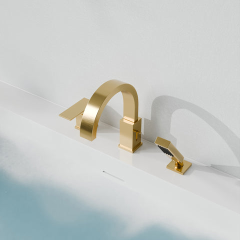 Nite Series Single-Handle Deck-Mount Roman Tub Faucet with Handheld Sprayer in Brushed Gold