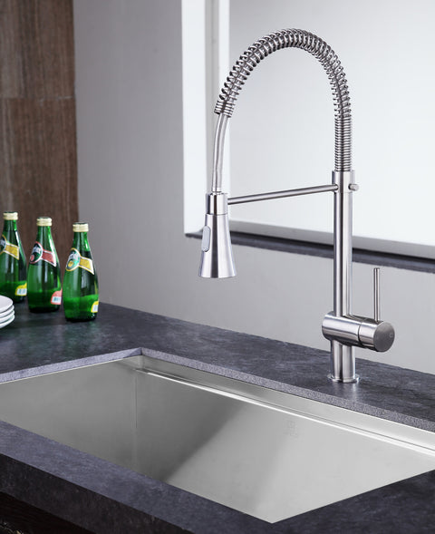 Carriage Series Single Handle Deck Mount Standard Kitchen Faucet in Brushed Nickel Finish with Ceramic Disk Included
