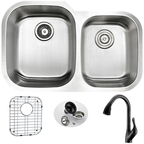 ANZZI MOORE Undermount 32 in. Double Bowl Kitchen Sink with Accent Faucet in Oil Rubbed Bronze