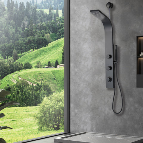 Cici Series 39 in. 2-Jetted Shower Tower with Heavy Rain Showerhead and Spray Wand, Shower System in Matte Black