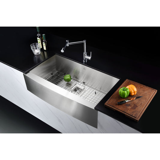 K-AZ3320-1AS - Elysian Farmhouse Stainless Steel 32 in. 0-Hole Single Bowl Kitchen Sink in Brushed Satin