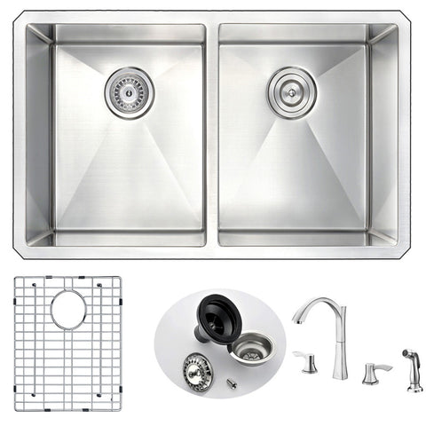K32192A-032B - ANZZI VANGUARD Undermount 32 in. Double Bowl Kitchen Sink with Soave Faucet in Brushed Nickel