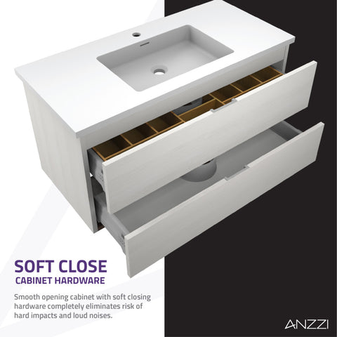 ANZZI 39 in W x 20 in H x 18 in D Bath Vanity with Cultured Marble Vanity Top in White with White Basin & Mirror