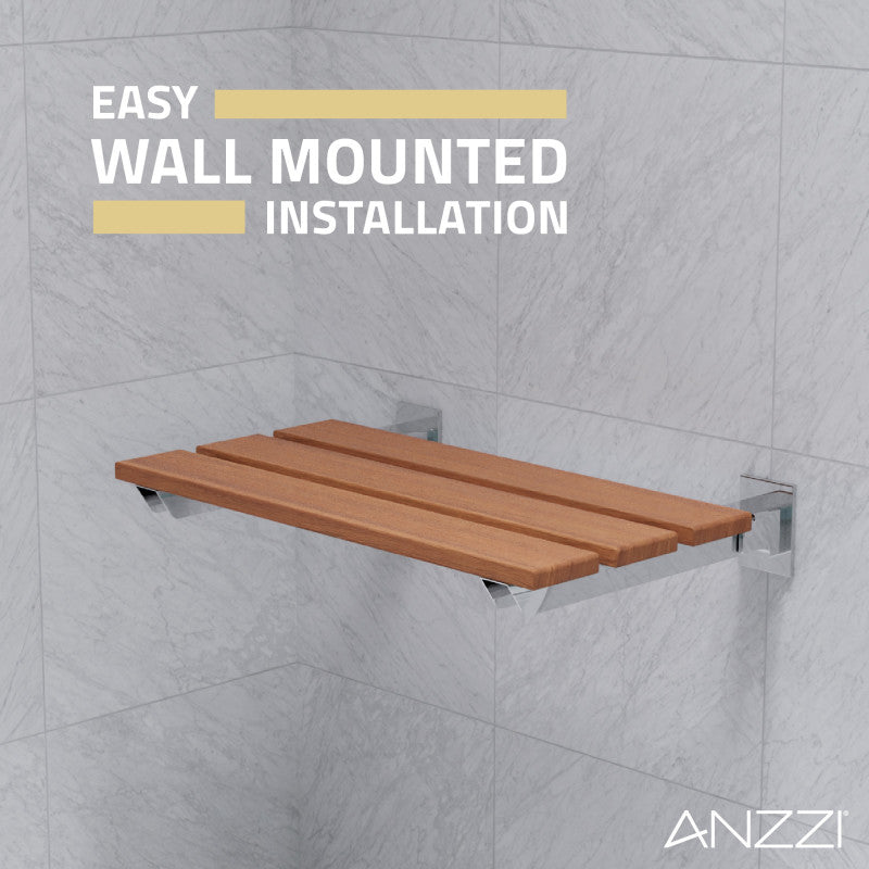 ANZZI Bohemian 18.7 in. Teak Wall Mounted Folding Shower Seat