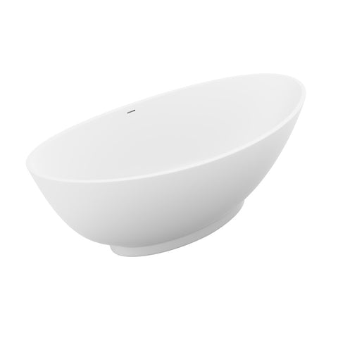 FT-AZ508 - ANZZI Ala Series 74 in. x 34 in. Flat Bottom Solid Surface Freestanding Soaking Bathtub with Center Drain in Matte White