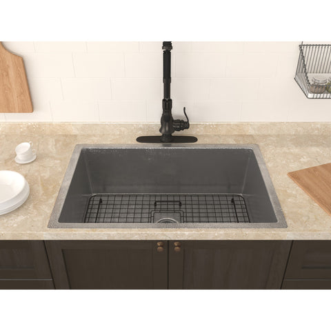 ANZZI Tereus Drop-in Handmade Copper 30 in. 0-Hole Single Bowl Kitchen Sink in Hammered Nickel