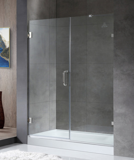 60 in. by 72 in. Frameless Hinged Alcove Shower Door in Polished Chrome with Handle