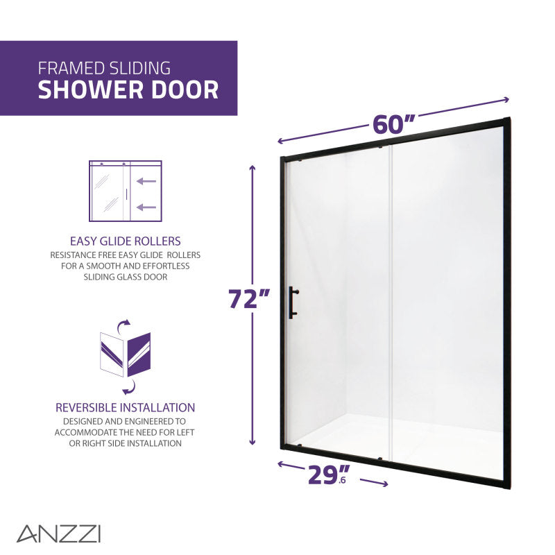 SD-AZ052-01MB - ANZZI Halberd 48 in. x 72 in. Framed Shower Door 