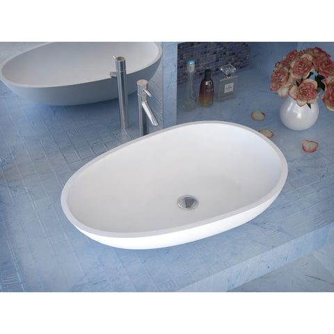 Trident One Piece Solid Surface Vessel Sink in Matte White