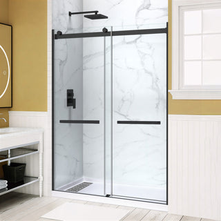 Kahn Series 60 in. x 32 in. Alcove Shower Base and Frameless Sliding Shower Door Combo with Tsunami Guard