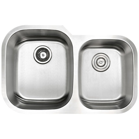 ANZZI MOORE Undermount 32 in. Double Bowl Kitchen Sink with Singer Faucet in Polished Chrome