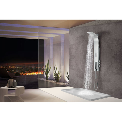 SP-AZ076 - ANZZI Pier 48 in. Full Body Shower Panel with Heavy Rain Shower and Spray Wand in Brushed Steel