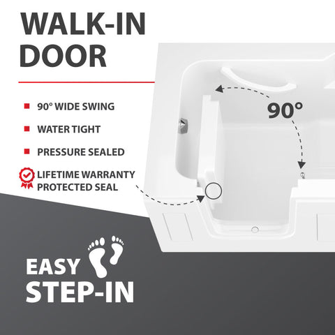 30 in. x 60 in. Right Drain Step-In Walk-In Whirlpool Tub with Low Entry Threshold in White