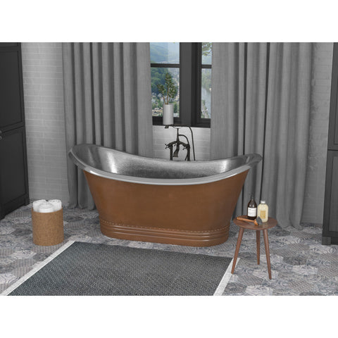 BT-005 - ANZZI Ionian 67 in. Handmade Copper Double Slipper Flatbottom Non-Whirlpool Bathtub in Hammered Antique Copper