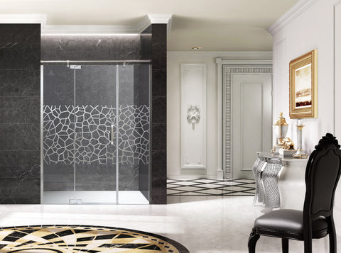 Grove Series 63 in. x 78.74 in. H Hinged Semi-Frameless Shower Door in Chrome  with Tsunami Guard Tempered Glass