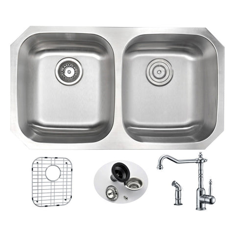 MOORE Undermount 32 in. Double Bowl Kitchen Sink with Locke Faucet