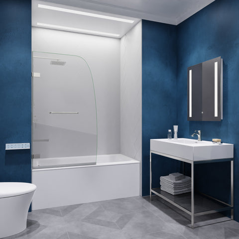 34 in. by 56 in. Frameless Hinged Tub Door in Brushed Nickel