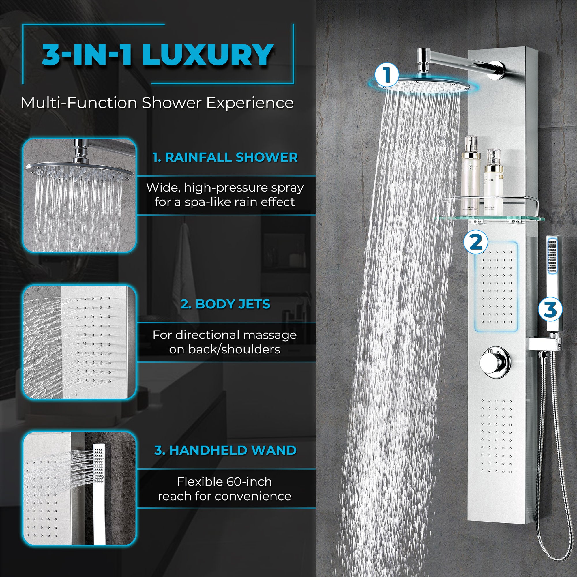 SP-AZ075 - ANZZI Coastal Series 44 in. 2-Jetted Full Body Shower