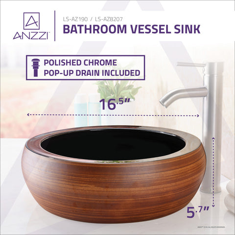 ANZZI Regalia Series Vessel Sink in Black/Swirled Fusion