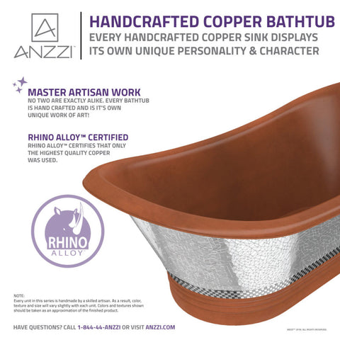 ANZZI Theodosius 68 in. Handmade Copper Double Slipper Flatbottom Non-Whirlpool Bathtub in Polished Antique Copper