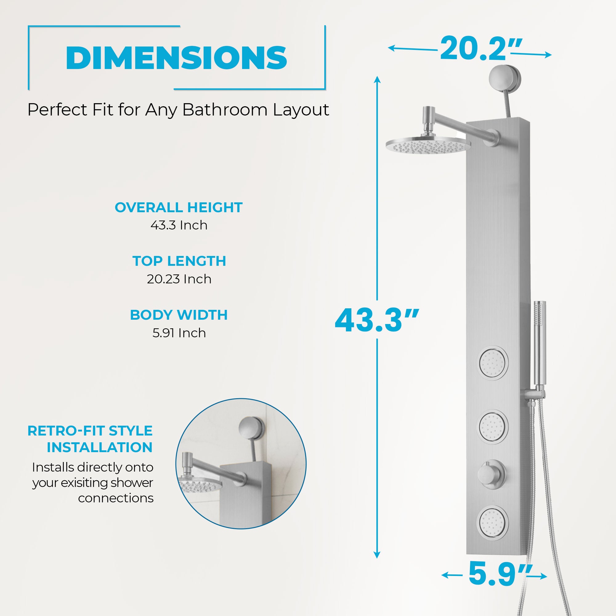 SP-AZ080PRX - ANZZI Beverly Series 43 in. 3-Jetted Shower Tower