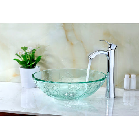 LS-AZ065 - ANZZI Vieno Series Vessel Sink with Pop-Up Drain in Crystal Clear Floral