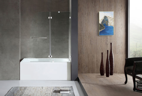 60 in. L x 32 in. W x 79 in. H Right Drain White Rectangular Tub with Frameless Hinged Tub Door in Polished Chrome