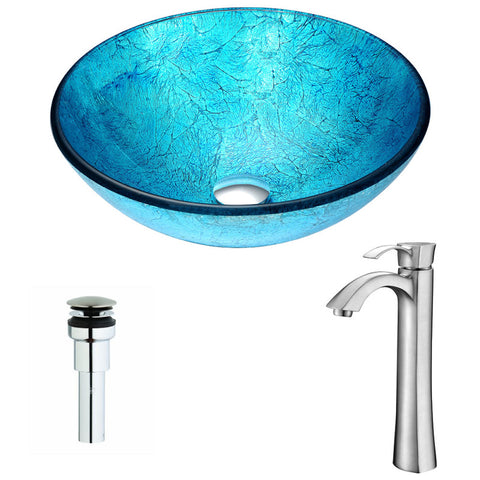 LSAZ047-095B - ANZZI Accent Series Deco-Glass Vessel Sink in Blue Ice with Harmony Faucet in Brushed Nickel