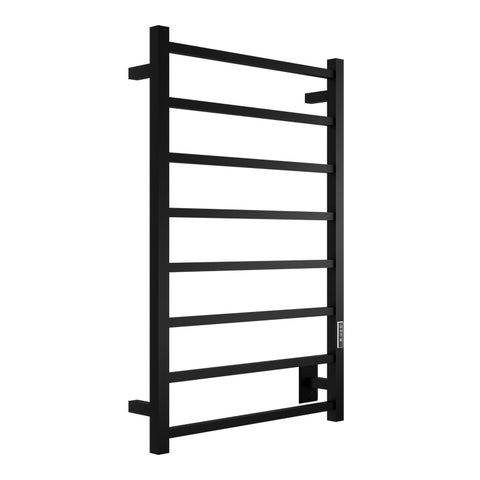 TW-AZ026MBK - ANZZI Bell Series 8-Bar Wall Mounted Electric Plug-In Bathroom Towel Warmer Rack in Matte Black Finish Stainless Steel