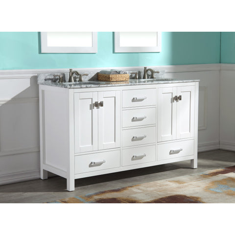 VT-MRCT0060-WH - ANZZI Chateau 60 in. W x 22 in. D Bathroom Vanity Set in White with Carrara Marble Top with White Sink