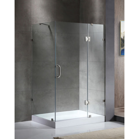 SDAZ03-01B-022L - ANZZI Archon 46 in. x 72 in. Framed Hinged Shower Door in Brushed Nickel with Port 36 x 48 in. Shower Base in White